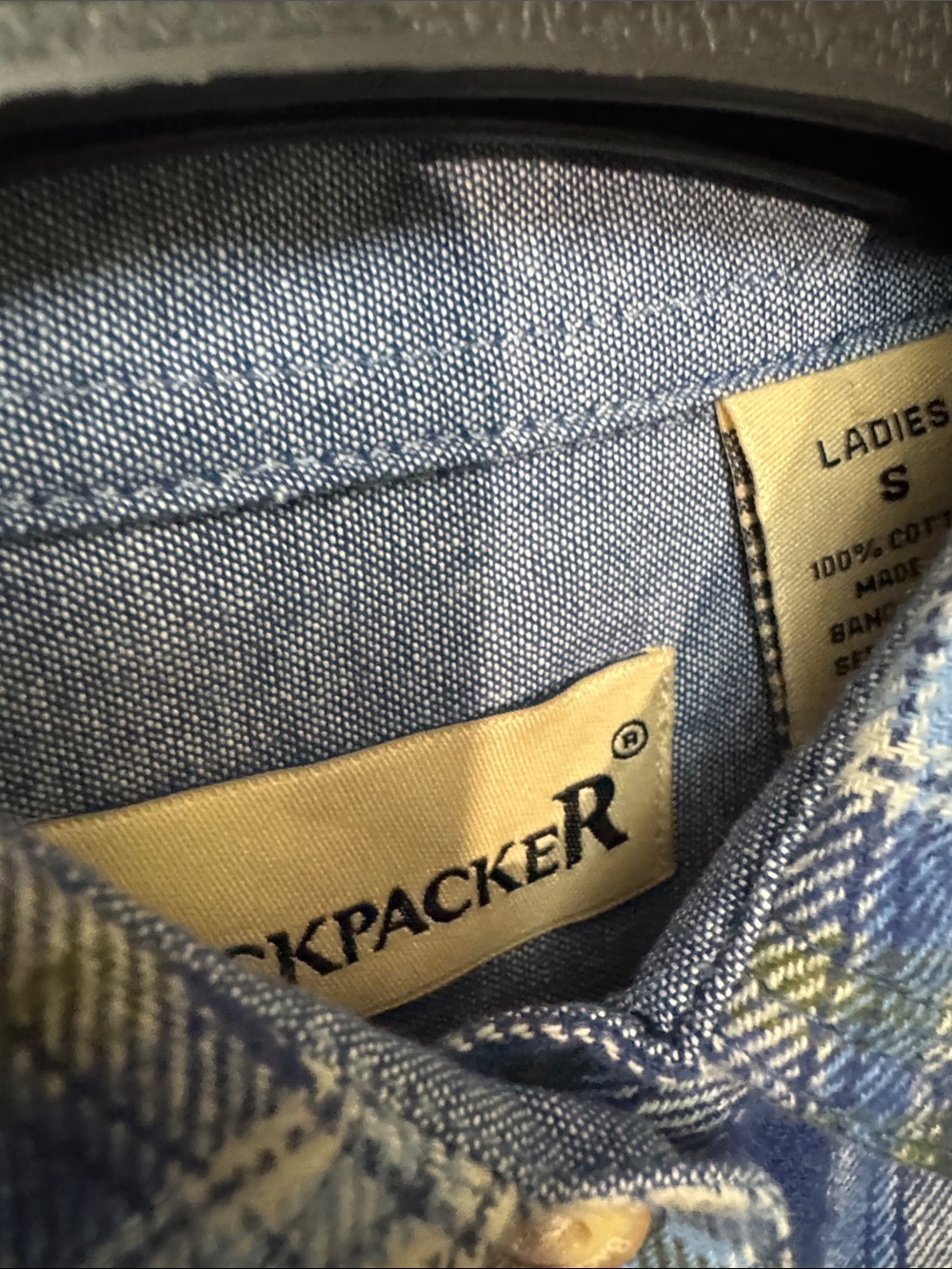 Backpacker flannel cotton Navy Plaid Button-Down Shirt work wear NWT S - Picture 4 of 10